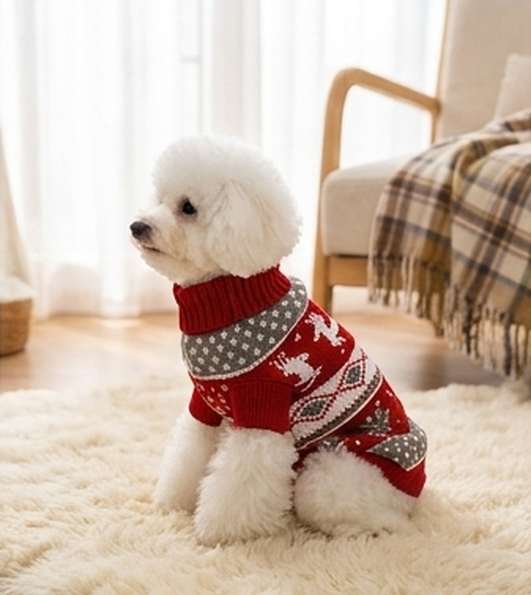 Red Nordic sweater, side view